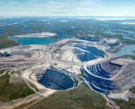 An aerial photograph of the Gahcho Kué Diamond Mine in NWT.