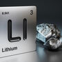 Computer image of a tile with the lithium symbol and number and rocks.