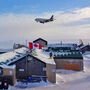 A large plane lands during the winter at a gold exploration camp in Nunavut.
