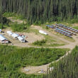 Aerial view of exploration camp and drill core storage at Akie zinc project.