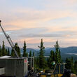 A night shot of a drill rig at CAVU Mining's Hopper copper project in Yukon.