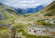 Drill pad built in among the valleys of Macpass, Yukon, Canada.