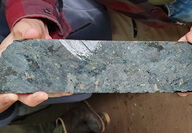 Closeup of mineralized core from drilling in the Eureka Zone at Nikolai.