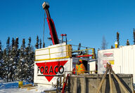 Large drill rig tests for gold during the winter near Yellowknife, NWT.