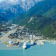 An aerial view of the town of Skagway in Southeast Alaska.
