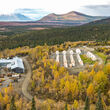 Aerial view of the UKMP mineral exploration camp during a fall day in Alaska.