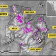 Map of gold geochemistry on the Thorn property with location of Trapper target.