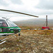 A helicopter at a drill rig on Northern Dynasty’s Pebble project in Alaska.