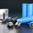 Lithium periodic symbol, rocks, and batteries made from the critical metal.