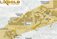 Map of Felix Gold exploration project in the Fairbanks Mining District, Alaska.