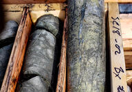 Core from drilling at Short Creek copper gold silver tungsten exploration Alaska