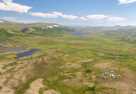 An aerial shot of the Pebble camp located in Northwestern Alaska.