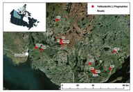 Map of Li-FT lithium properties in Yellowknife Pegmatite Province, NWT.