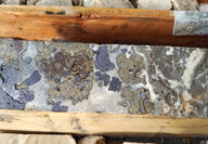 A close-up of zinc and lead mineralization from drill core at Pine Point.