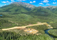 Aerial view of an exploration camp at the Sun VMS project in Alaska.