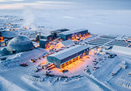 Aerial view of the Meadowbank gold mine in Nunavut during the winter.