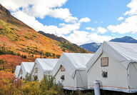 A neat row of tents set up for Snowline Gold's camp in the Yukon.