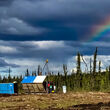 A rainbow over a drill site at Banyan Gold's AurMac property in Yukon, Canada.