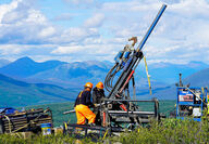 Drill technicians working on a rig at Metallic Minerals Formo target.