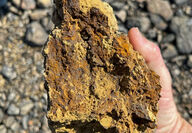 An intensely oxidized and zinc-rich rock collected from the Tempest target.