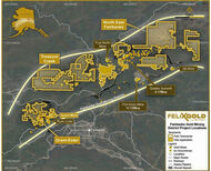 Map of Felix Gold exploration properties near Fairbanks, Alaska.