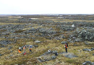 Blue Star geologists examining extensive rocky region of Nunavut, Canada.