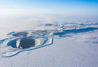 Winter view of the Diavik diamond mining operation in NWT, Canada.