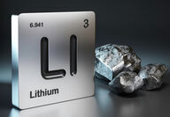 Computer image of a tile with the lithium symbol and number and rocks.