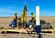 A drill tests for copper on a treeless rocky plain in Nunavut.