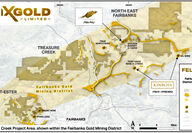 Map showing Felix Gold properties in relation to Fairbanks and Fort Knox Mine.