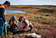 Geologists collect soil sample on Blue Star Gold’s project in Nunavut.