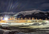 The Silvertip mine camp lights up the snow during the Northern BC winter.