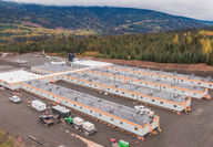 Aerial view of a large modular camp in BC’s Golden Triangle.