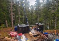 Drill testing silver target in a forested area of Kitsault Valley project in BC.
