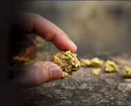 A large gold nugget held by a geologist at Grand Portage's Herbert Gold project.