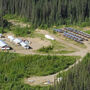 Aerial view of exploration camp and drill core storage at Akie zinc project.