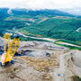 A large dragline digs rock off coal seams at the Usibelli mine in Alaska.