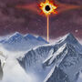 An artistic vision of a Viking under an eclipsed sun over snow-capped mountains.