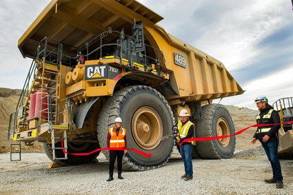 Gold mining haul truck during Gilmore project ribbon cutting Fort Knox
