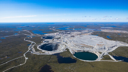 Aerial photo of Ekati diamond mine in Northwest Territories, Canada.
