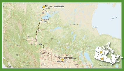 Nico cobalt-gold-bismuth-copper mine NWT Saskatchewan refinery map
