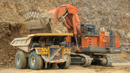 Excavator loads gold-rich ore into a truck at Kinross Alaska's Fort Knox Mine.