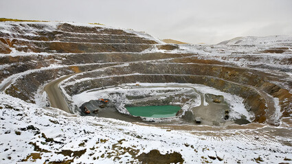 Minto Mine open pit during a frosty day in Yukon, Canada.