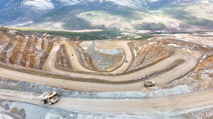 A view from atop the open pit mine area of the Eagle gold mine in Yukon, Canada.