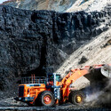 A front loader dumping material in the Wyodak coal mine in Wyoming.