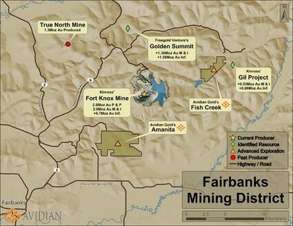 Avidian Gold properties near Kinross Fort Knox Mine Fairbanks mining district