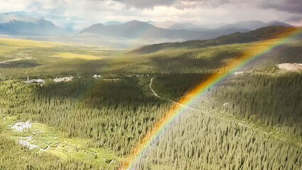 A rainbow touches down near the Bornite exploration camp in Northwest Alaska.
