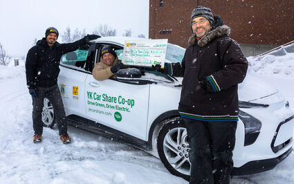 Cheetah Resources and YK Car Share representatives on a snowy Yellowknife day.