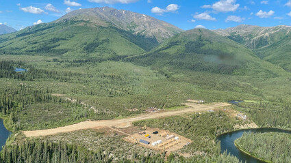 Aerial view of new 24-person mineral exploration camp at Sun, Alaska.