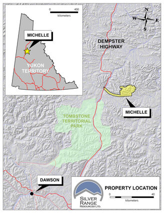 Map showing the location of the Michelle project in northern Yukon.